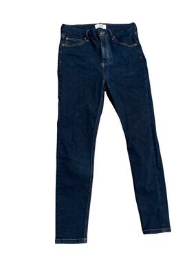 FREE PEOPLE We theFree Dark Blue Jeans 30 Button Mid-Rise Crop Stretch